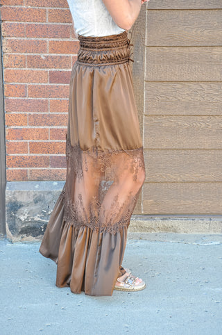 Lace Insert Satin Maxi Skirt