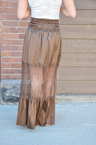 Lace Insert Satin Maxi Skirt