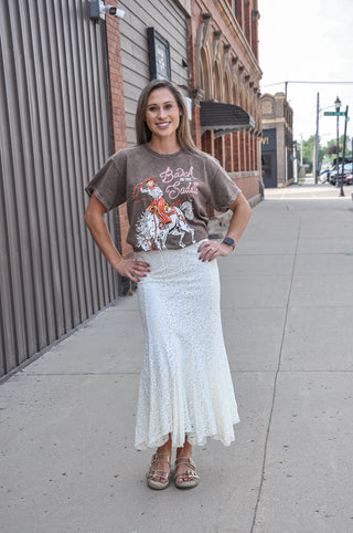Lace Pattern Godet Midi Skirt