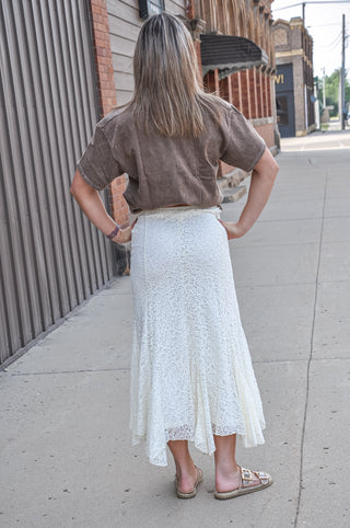 Lace Pattern Godet Midi Skirt, view 4