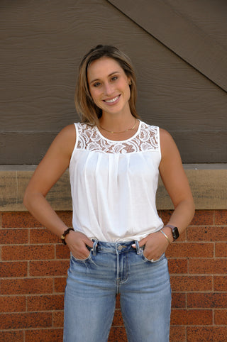 Lace Pleated Sleeveless Summer Blouse