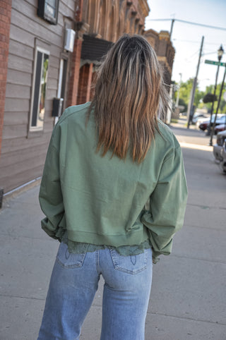 Lace Ruffle Trim Sweatshirt Top