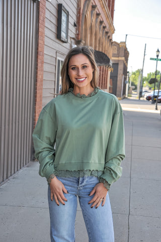 Lace Ruffle Trim Sweatshirt Top