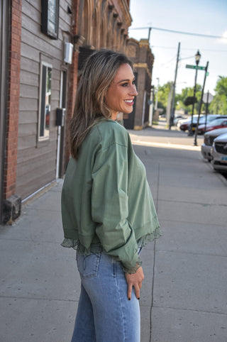 Lace Ruffle Trim Sweatshirt Top