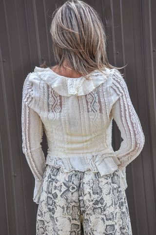 Lace Ruffled Front Tied Top