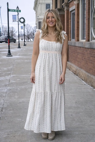 Lace Trim Detail Floral Midi Dress