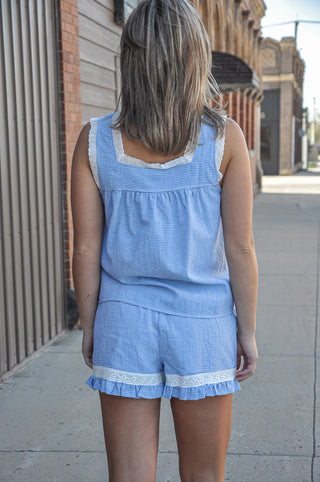 Lace Trim Detail Gingham Short Set