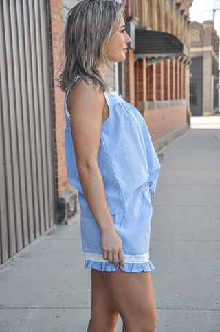 Lace Trim Detail Gingham Short Set