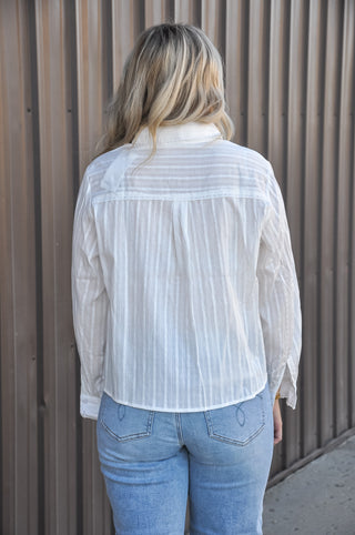 Lace Trim Embroidered Button Down Blouse