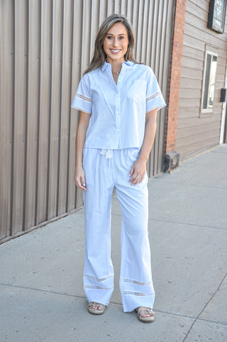 Lace Trim Featured Stripe Pants & Shirt