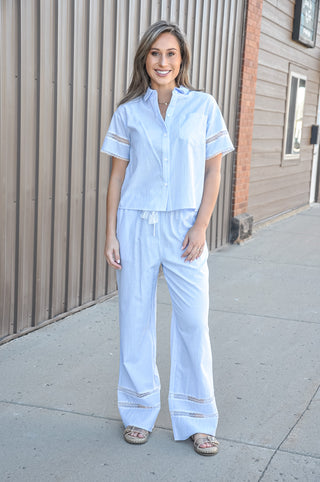 Lace Trim Featured Stripe Pants & Shirt