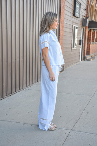 Lace Trim Featured Stripe Pants & Shirt