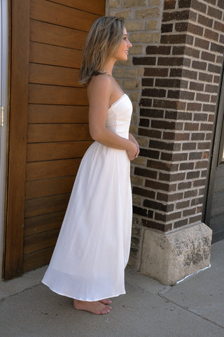 Lace Trim Gathered Detail Midi Dress