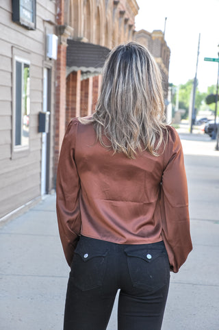 Lace Trim Satin Blouse
