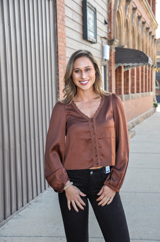 Lace Trim Satin Blouse