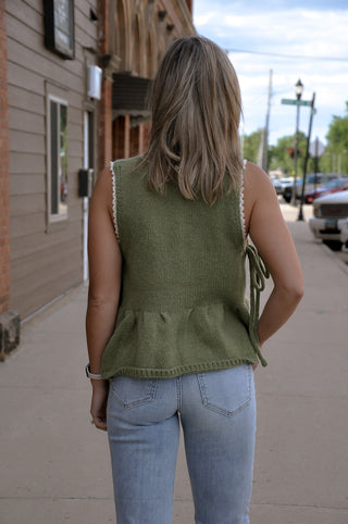 Lace Trim Side Tie Knit Peplum Top