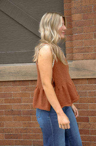 Lace Trim Side Tie Knit Peplum Top