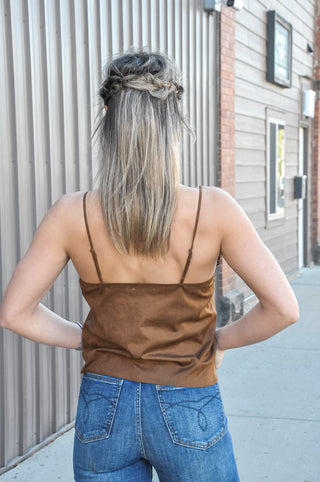 Lace Trim V-Neck Suede Cami
