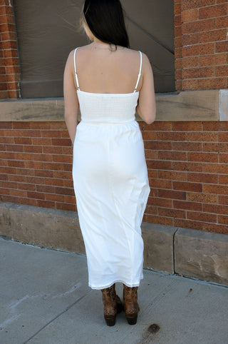 Lace & Pintuck Detail Midi Dress