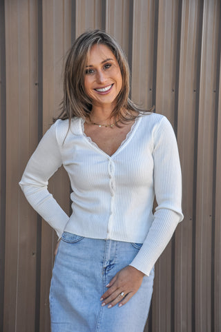 Lace Inserted Ribbed Cardigan