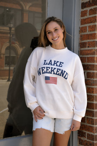 "Lake Weekend" Graphic Cloudy Knit Top