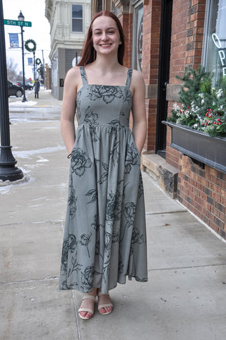 Large Floral Print Midi Dress