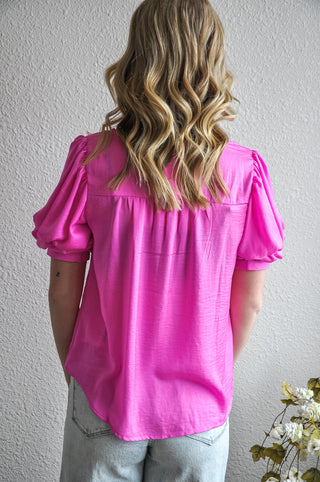 Layered Balloon Sleeve V-Neck Blouse