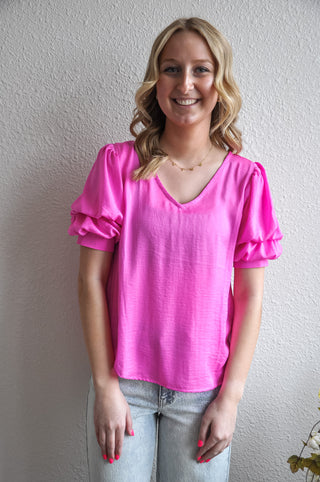 Layered Balloon Sleeve V-Neck Blouse