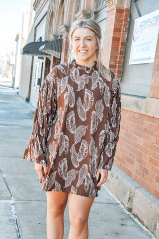 Leafy Brown Fall Mini Dress