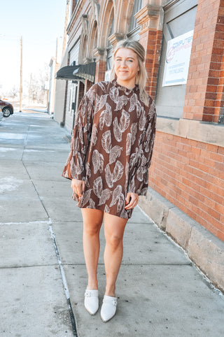 Leafy Brown Fall Mini Dress