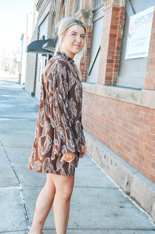 Leafy Brown Fall Mini Dress