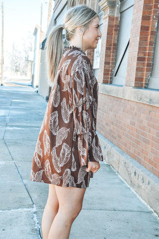 Leafy Brown Fall Mini Dress