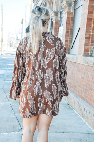 Leafy Brown Fall Mini Dress