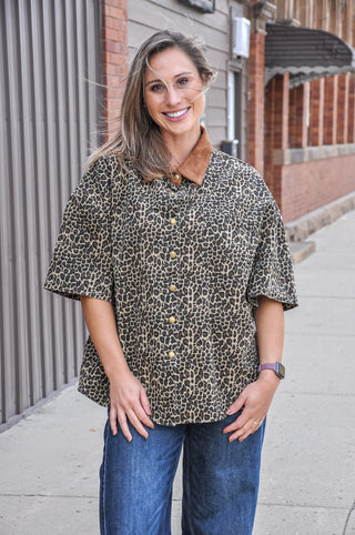Leopard Collared Button Down Shirt