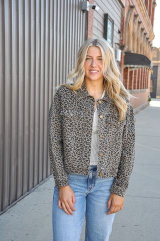 Leopard Print Denim Trucker Jacket
