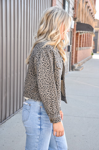 Leopard Print Denim Trucker Jacket