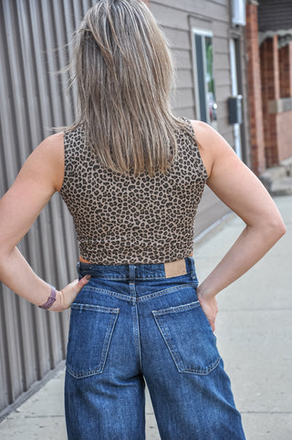 Leopard Print Sleeveless Cropped Knit Top, view 6