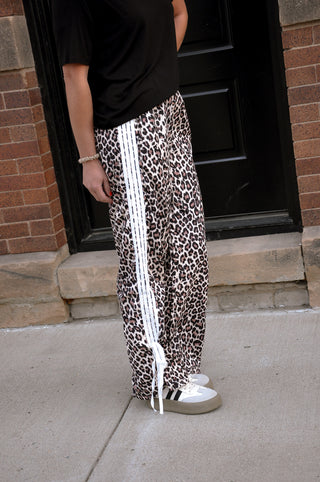 Leopard Print Stripe Casual Pants
