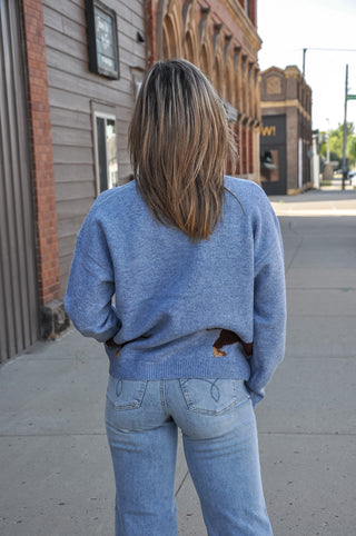 Light Blue Dog Jacquard Button-Down Cardigan
