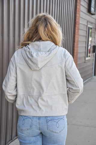 Light Grey Drawstring Zip-Up Hoodie Jacket