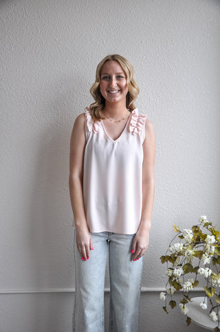 A Dreamer Solid Woven Ruffled Tank