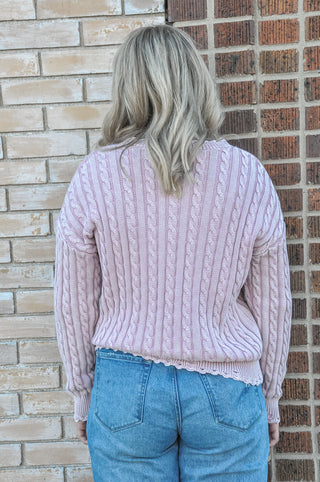 Lilac Rose Cable Knit Sweater