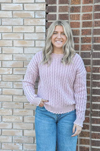 Lilac Rose Cable Knit Sweater