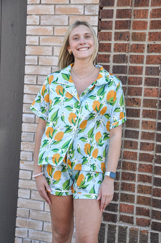 Lime Print Satin Pajama Set