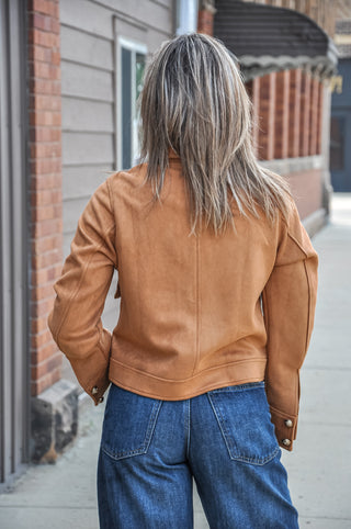 Lined Stretch Suede Utility Jacket, view 3