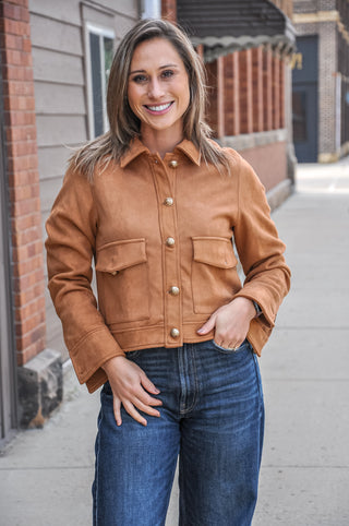 Lined Stretch Suede Utility Jacket