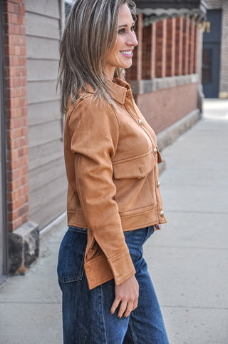 Lined Stretch Suede Utility Jacket, view 2