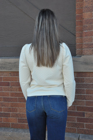 Long Puff Shoulder Sleeve Jacquard Top | JQ Clothing Co.