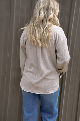 Long Sleeve Cable Knit Oversized Shirt