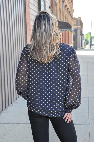 Long Sleeve Polka Dot Mock Neck Blouse